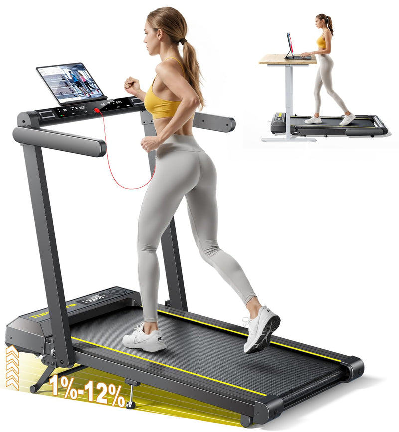 TOPUTURE 4-in-1 Walking Pad Treadmill with 12% Incline, Bluetooth Speaker & Remote - Under Desk