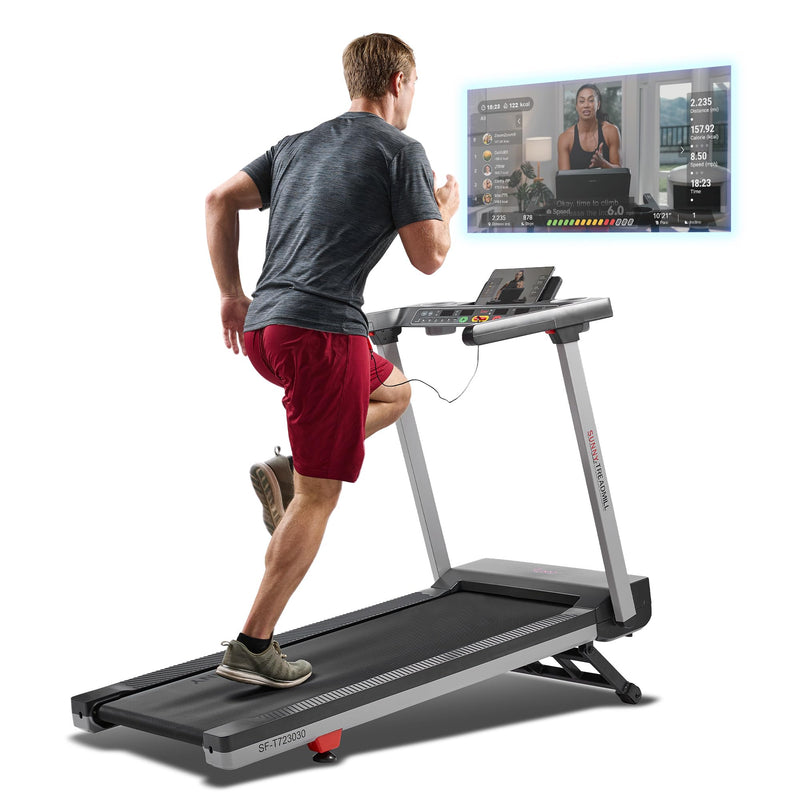 Sunny Health & Fitness Foldable Auto Incline Treadmill with Bluetooth & 20" Wide Belt - 15 Levels