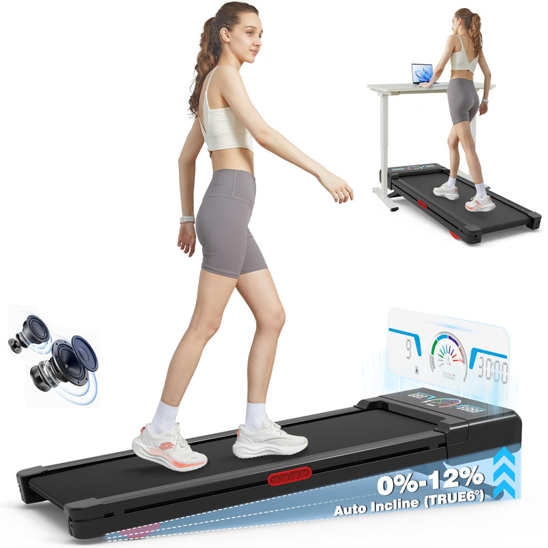 TRAILVIBER Walking Pad Treadmill with 12% Auto Incline, LED Screen & Bluetooth Speaker - 450 lbs Capacity