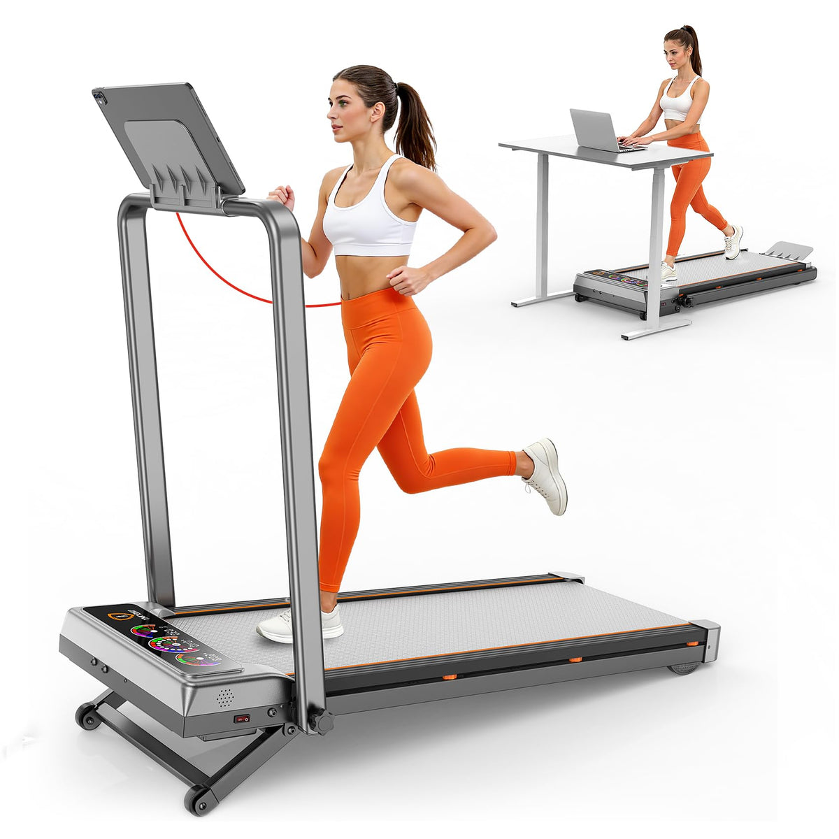 Trisomy Walking Pad Treadmill with 15% Auto Incline & Handle Bar - 450 lbs, Bluetooth Speaker, LED Display