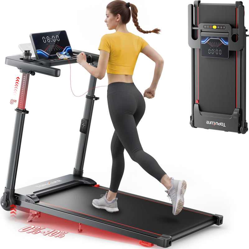 TOPUTURE Walking Pad 10% Incline, Adjustable Handle Bar, Foldable Treadmill for Home Office, 2.5HP Motor